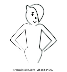Vector illustration of minimal cat figure with hands on hips pose.