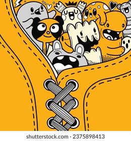Vector illustration minimal color of Doodle cute Monster background ,Hand drawing Doodle