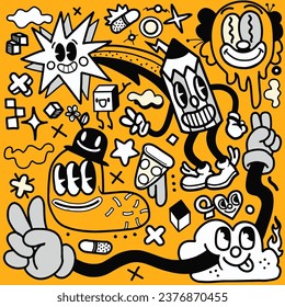 Vector illustration minimal color of Doodle cute Monster background ,Hand drawing Doodle