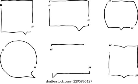 Vector illustration. Minimal contour banners set. Quote outline frames blank template set. Empty form. Isolated text box in brackets. Citation speech bubbles. Design for business cards, poster, flyer