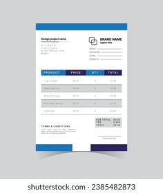 Vector illustration of a minimal corporate business invoice that is priced on a bill form