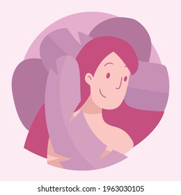 Vector illustration in minimal flat style. A  Beautiful woman and leaves. Feminine illustration concept.