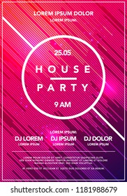 Vector Illustration Minimal House Party poster. Futuristic flyer design template. Dynamic background with line shapes in motion.