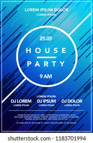 Vector Illustration Minimal house party poster. Futuristic flyer design. Dynamic background with line shapes in motion. template.