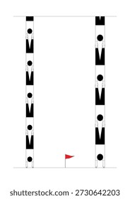 Ilustración vectorial de una figura humana de arte lineal mínima apilable, una escalera humana. Parte trasera mirando hacia abajo con la mano sosteniendo la pierna.