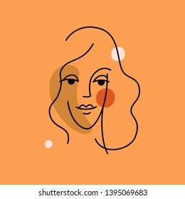 Vector illustration in minimal linear style - minimalistic female portrait - abstract modern t-shirt print  - beauty and fashion concept