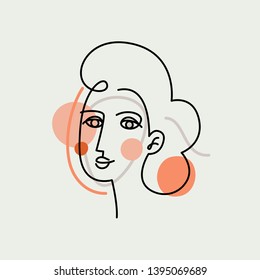 Vector illustration in minimal linear style - minimalistic female portrait - abstract modern t-shirt print  - beauty and fashion concept