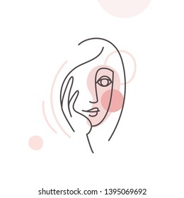 Vector illustration in minimal linear style - minimalistic female portrait - abstract modern t-shirt print  - beauty and fashion concept