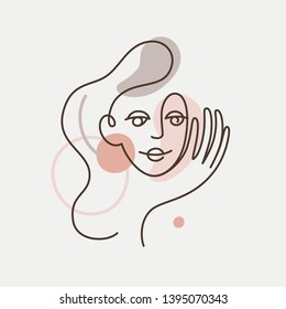 Vector illustration in minimal linear style - minimalistic female portrait - abstract modern t-shirt print  - beauty and fashion concept