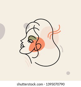 Vector illustration in minimal linear style - minimalistic female portrait - abstract modern t-shirt print  - beauty and fashion concept