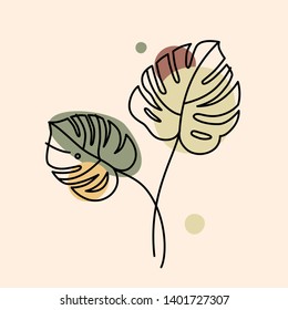 Vector illustration in minimal linear style - monstera leaves - abstract modern t-shirt print  - beauty and fashion concept