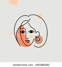 Vektorillustration-Illustration im minimalen linearen Stil - minimalistisches Frauenporträt - abstrakter, moderner T-Shirt-Druck - Beauty- und Modekonzept
