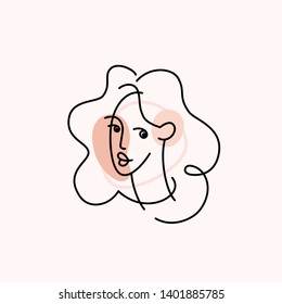 Vector illustration in minimal linear style - minimalistic female portrait - abstract modern t-shirt print  - beauty and fashion concept