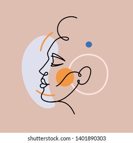 Vector illustration in minimal linear style - minimalistic female portrait - abstract modern t-shirt print  - beauty and fashion concept