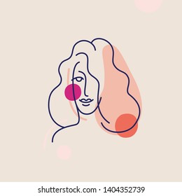 Vector illustration in minimal linear style - minimalistic female portrait - abstract modern t-shirt print  - beauty and fashion concept