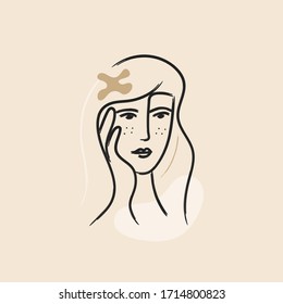 Vector illustration in minimal linear style - minimalistic female portrait - one line drawing - fashion concept brand. Flat draw for stories art.
woman face with orchid flower. 