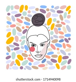 Vektorillustration-Illustration im minimallinearen Stil - minimalistische moderne Kunst - weibliches Porträt und Blumen - abstrakter Shirtdruck - Beauty- und Modekonzept
