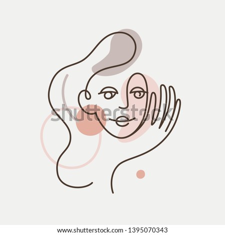 Vector illustration in minimal linear style - minimalistic female portrait - abstract modern t-shirt print  - beauty and fashion concept