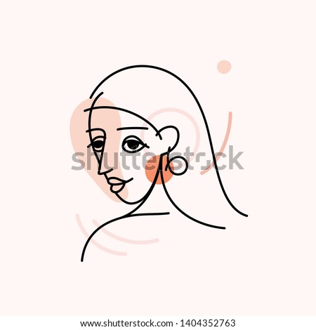 Vector illustration in minimal linear style - minimalistic female portrait - abstract modern t-shirt print  - beauty and fashion concept