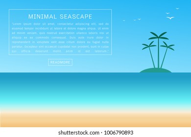 Vector illustration minimal seascape background with mountain range and cloud between archipelago Blue color with water wave and the birds flying in sky cloud background at summer time.
