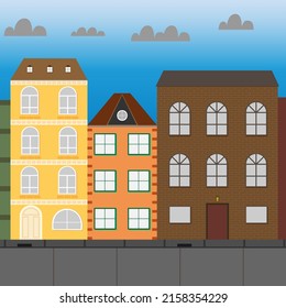 Ilustración vectorial en el estilo mínimo de las casas antiguas lindas