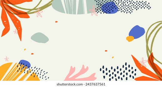 Vector illustration. Minimalism abstract square art templates with floral and geometric elements. Suitable for social media posts, mobile apps, banners design and ads. Trendy drawn cartoon art style.