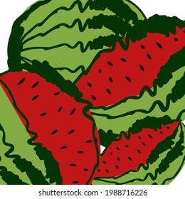 Vector illustration. Minimalism background with watermelons in linear grunge style with pastel colors and abstract shapes. Modern minimalist mobile wallpaper for social media stories, branding, covers