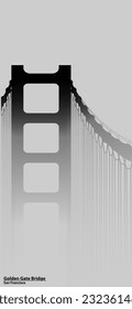Vector illustration of minimalism, Golden Gate Bridge landmark, foggy landscape, view, symbol of San Francisco, architecture.