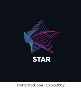 Vector illustration of minimalism, inspired disco 80s music, 3d background, neon, linear star, abstract cover, banner, poster, icon. Vector illustration