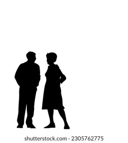 Vector illustration. Minimalism. Silhouette couple man and woman. Pensioners. Old men. An elderly couple.