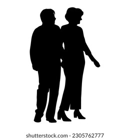 Vector illustration. Minimalism. Silhouette couple man and woman. Pensioners. Old men. An elderly couple.