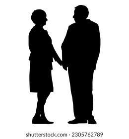 Vector illustration. Minimalism. Silhouette couple man and woman. Pensioners. Old men. An elderly couple.