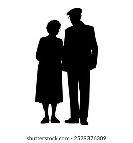 Vector illustration. Minimalism. Silhouette couple man and woman. Pensioners. Old men. An elderly couple.	
