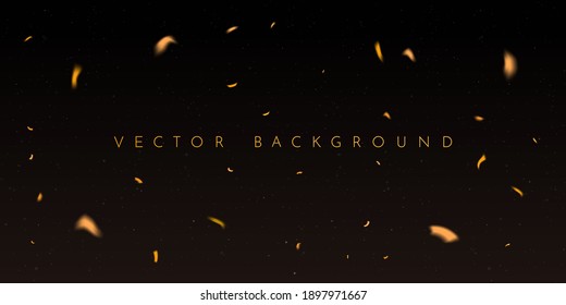 Ilustración vectorial. Fondo minimalista 3d borroso.  Confiti de oro cayendo. Papel tapiz de la celebración oscura. Fondo panorámico para el texto. Formas simples. Elementos de diseño mínimos