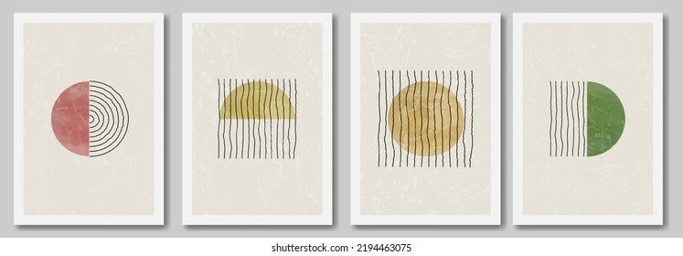 Vector illustration. Minimalist abstract shapes illustrations. Set of hand drawn watercolor contemporary artistic posters.