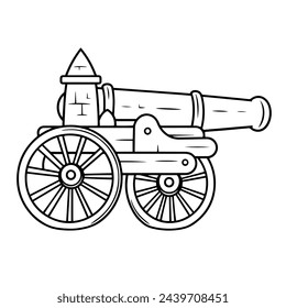 Vector illustration of a minimalist ancient cannon outline icon, perfect for warfare themes.