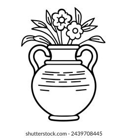 Vector illustration of a minimalist ancient vase outline icon, ideal for antique projects.