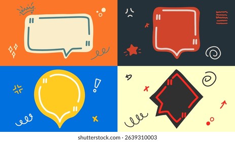 Vector illustration. Minimalist banners set. Quote frames set. Citation empty speech bubbles background. Color doodle drawn shapes. Design for web banner, presentation template, horizontal wallpaper
