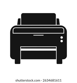 Ilustração vetorial de um ícone minimalista de impressora preta representando a tecnologia de impressão e o equipamento de escritório