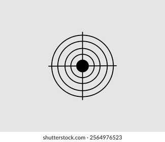 Vector illustration, Minimalist black and white target icon with concentric circles on grey background, suitable for graphic design themes of precision, focus, accuracy, shooting, aiming, archery