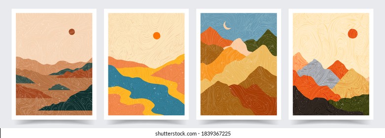 Vector illustration. Minimalist boho concept. Marbled texture with grunge scratches. Design for cover, poster, brochure, magazine, postcard, flyer, wallpapers. Interior wall decor. Terracotta color