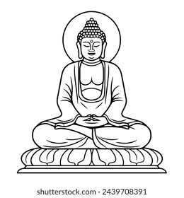 Ilustración vectorial de un icono minimalista de la estatua de Buda, ideal para la meditación.