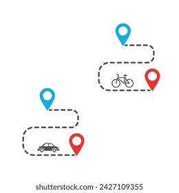 vector illustration of a minimalist car and bicycle route point design.