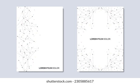 Vector illustration of minimalist design with connecting the dots and lines. Abstract geometric background of science and technology concept. Template for cover brochure, layout, flyer, book, banner