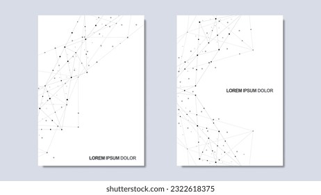 Vector illustration of minimalist design with connecting the dots and lines. Abstract geometric background of science and technology concept. Template for cover brochure, layout, flyer, book, banner