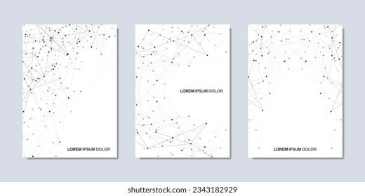 Vector illustration of minimalist design with connecting the dots and lines. Abstract geometric background of science and technology concept. Template for cover brochure, layout, flyer, book, banner