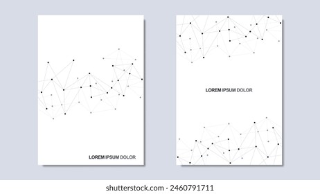 Vector illustration of minimalist design with connecting the dots and lines. Abstract geometric background of science and technology concept. Template for cover brochure, layout, flyer, book, banner.
