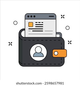 Vector illustration of a minimalist digital wallet icon representing online payments, financial management, and secure transactions. Digital wallet clipart