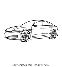 Ilustración vectorial de un icono minimalista de contorno de coche eléctrico, ideal para el transporte sostenible.