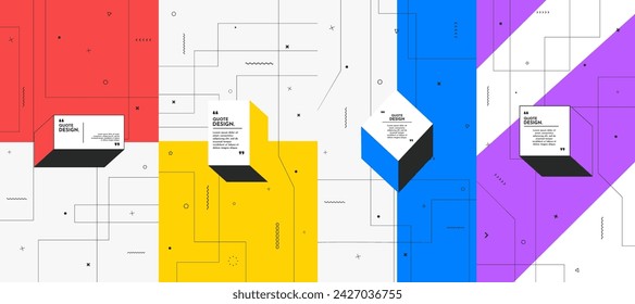 Vector illustration. Minimalist flat design background set. Color geometric style. Memphis pattern. Design elements for flyer, coupon, voucher. Tech lines and dots. Bright vertical phone wallpaper